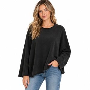 Frank & Eileen Anna Capelet Women S Black Triple Fleece Sweatshirt Poncho USA